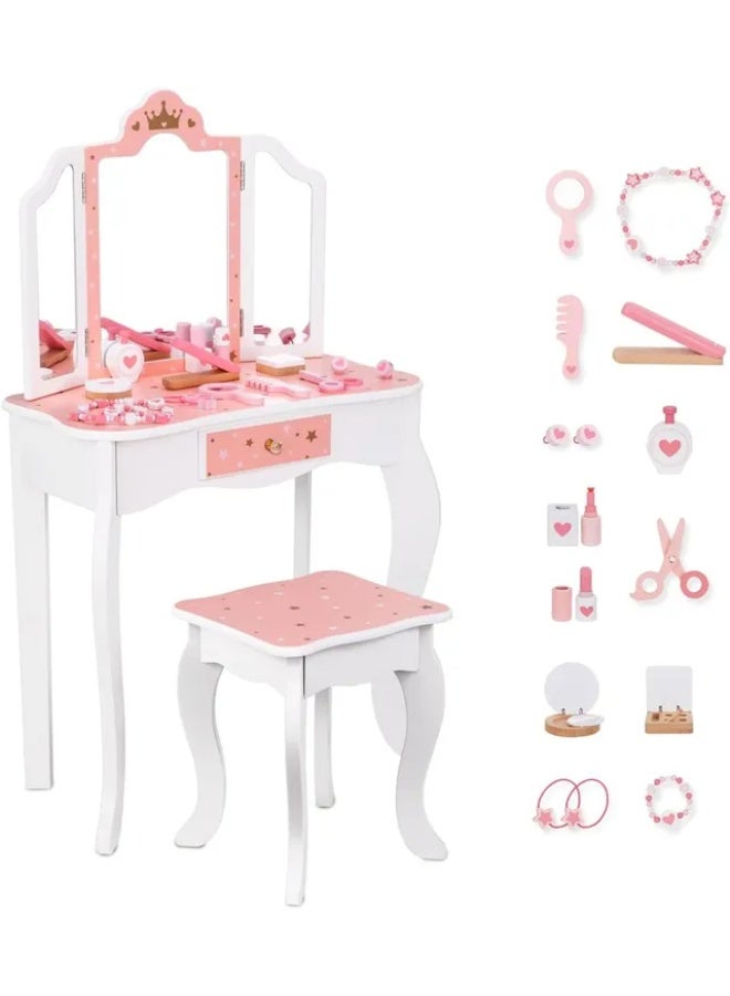 Tooky Toy Princess Vanity Table - Pink/White - 15+ Pcs - Image 1